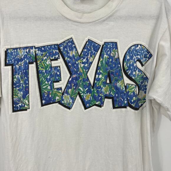 Vtg Texas 1993 White & Blue Floral T-shirt Fruit Of Loom Cotton USA Made Medium - Picture 12 of 12